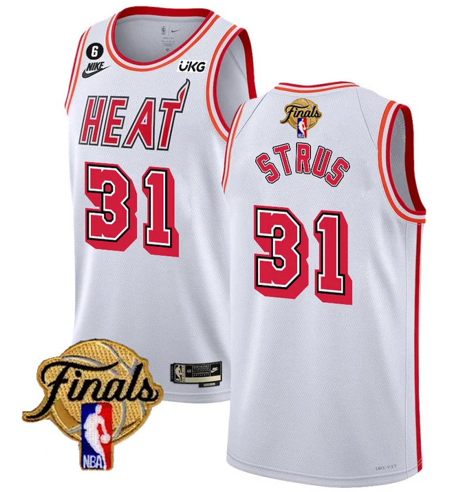 Men's Miami Heat #31 Max Strus White 2023 Finals Classic Edition With NO.6 Patch Stitched Basketball Jersey